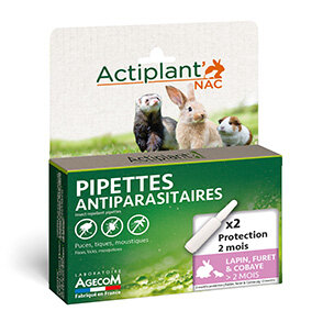 actiplant' pipette antiparasitaire nac, lapin, cochon d'inde, furet x2.